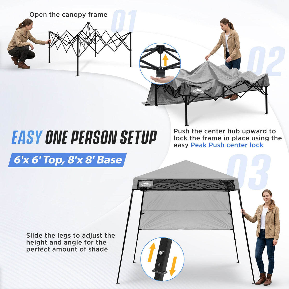 8X8 Pop Up Canopy Tent, Compact Backpack Canopy - Eagle Peak®