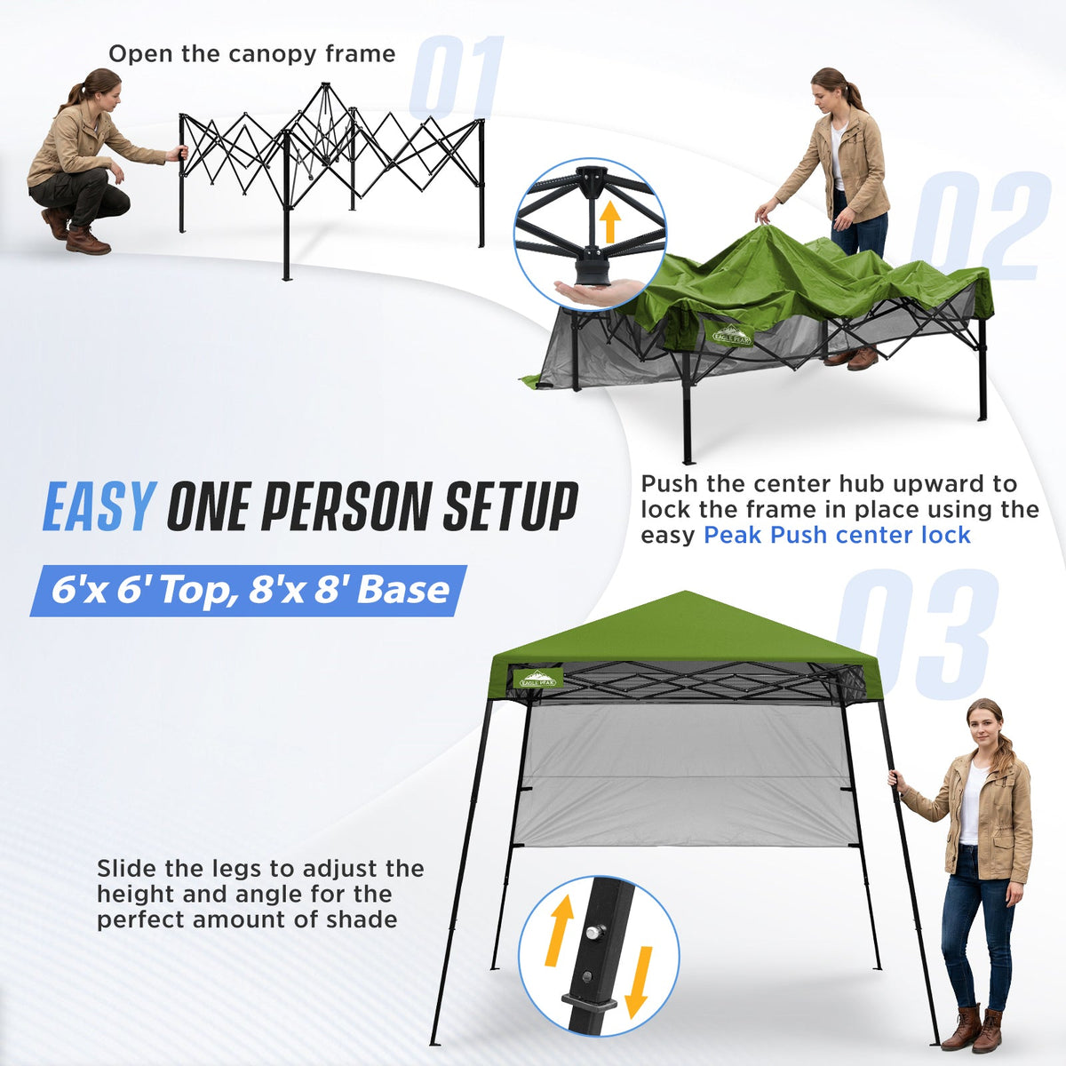 8X8 Pop Up Canopy Tent, Compact Backpack Canopy - Eagle Peak®