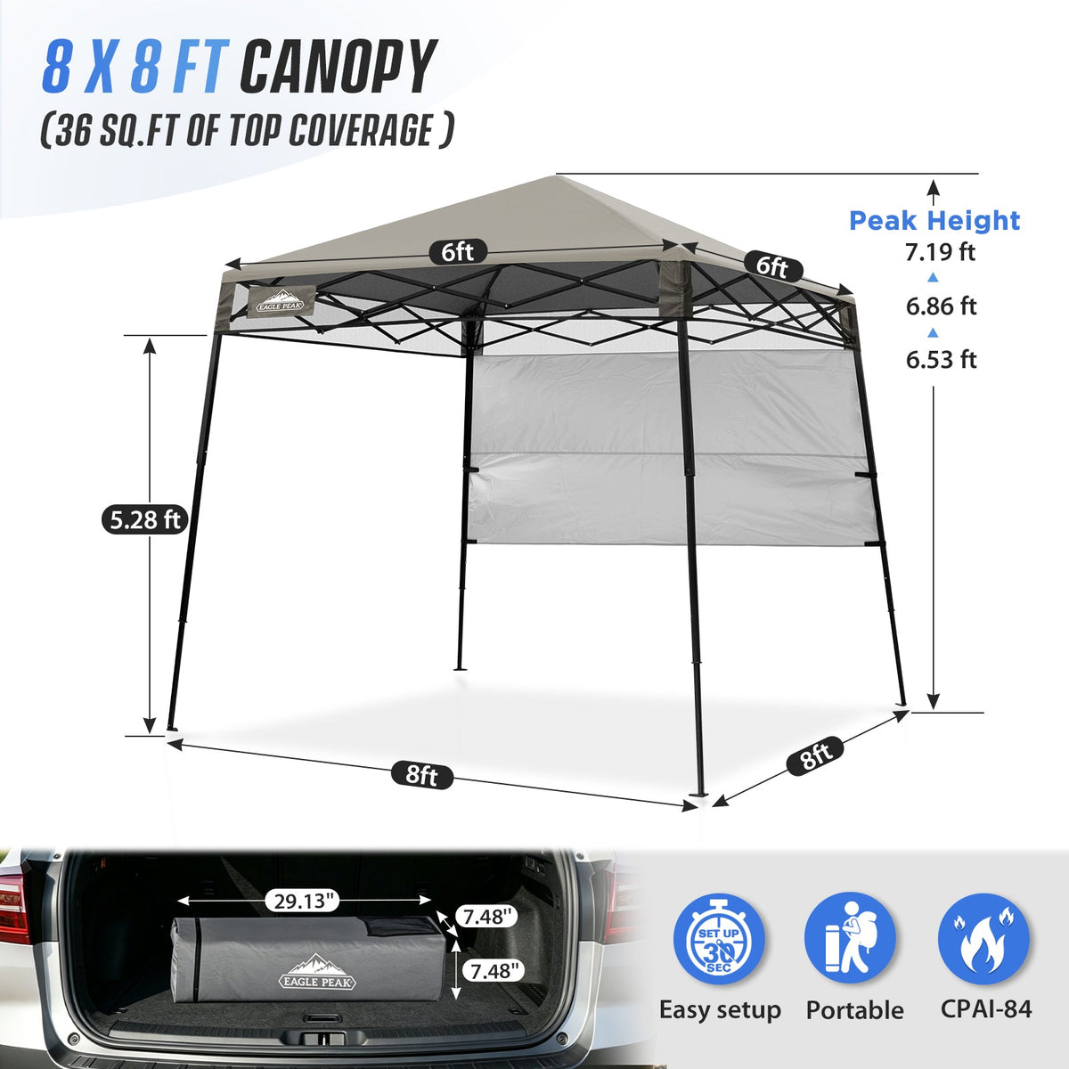 8X8 Pop Up Canopy Tent, Compact Backpack Canopy - Eagle Peak®