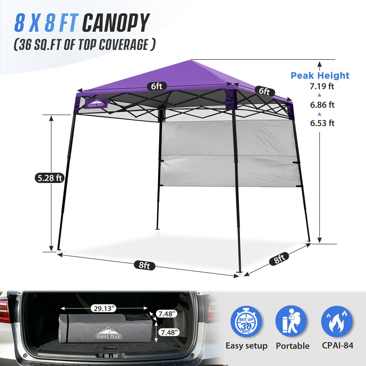 8X8 Pop Up Canopy Tent, Compact Backpack Canopy - Eagle Peak®