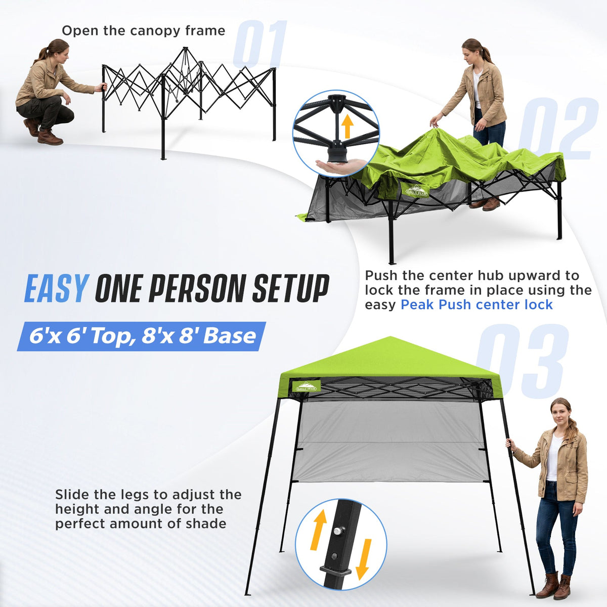 8X8 Pop Up Canopy Tent, Compact Backpack Canopy - Eagle Peak®