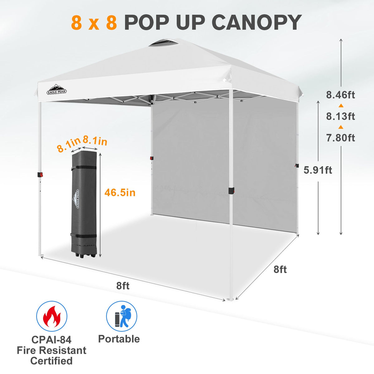8x8 Pop Up Canopy Tent with 1 Sidewall - Eagle Peak®