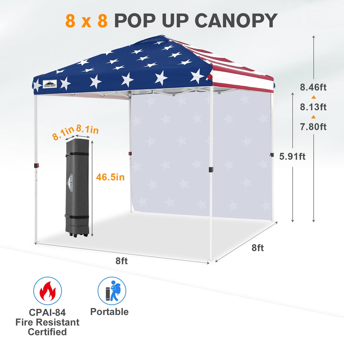 8x8 Pop Up Canopy Tent with 1 Sidewall - Eagle Peak®