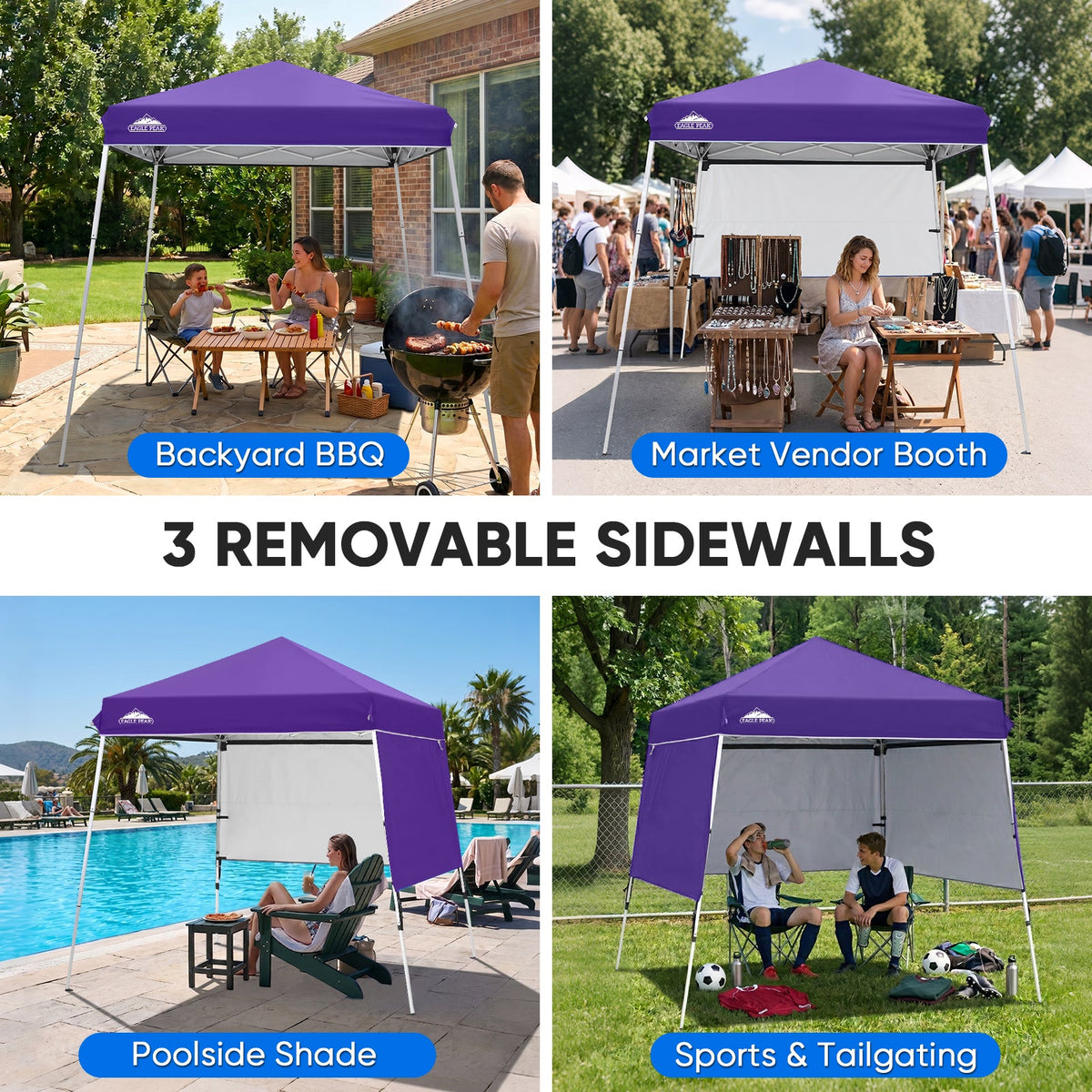 8x8 Pop Up Canopy Tent with 3 Half Walls, Compact - Eagle Peak®