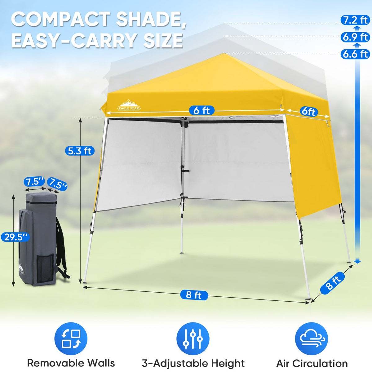 8x8 Pop Up Canopy Tent with 3 Half Walls, Compact - Eagle Peak®