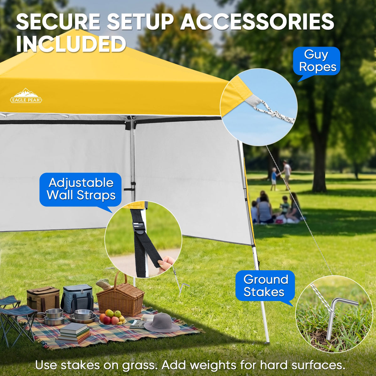 8x8 Pop Up Canopy Tent with 3 Half Walls, Compact - Eagle Peak®