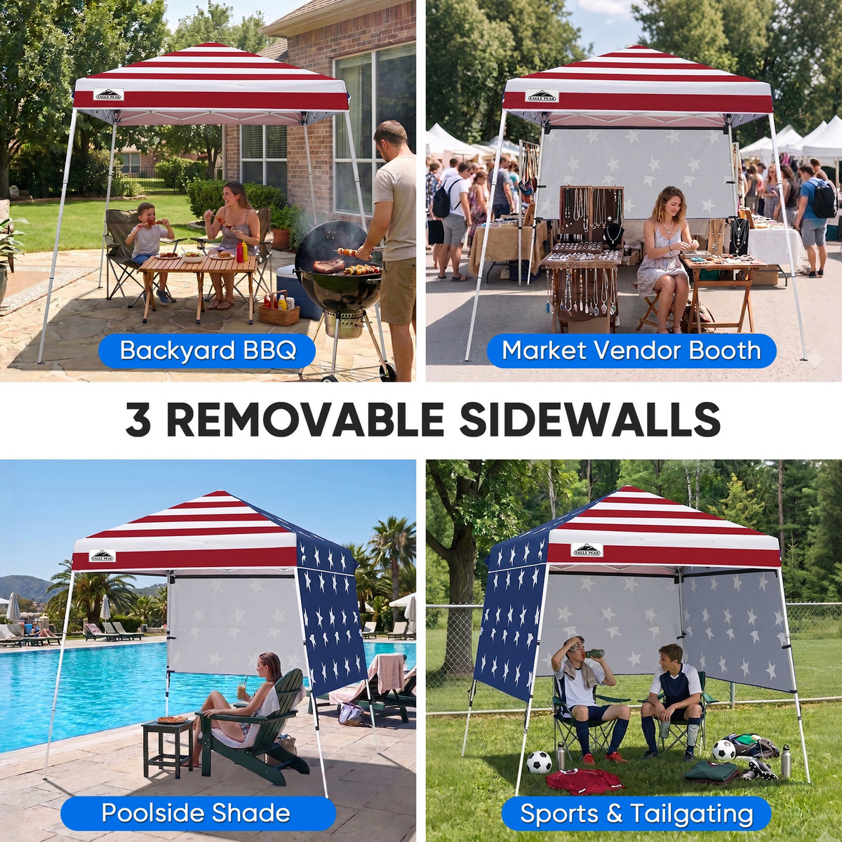 8x8 Pop Up Canopy Tent with 3 Half Walls, Compact - Eagle Peak®