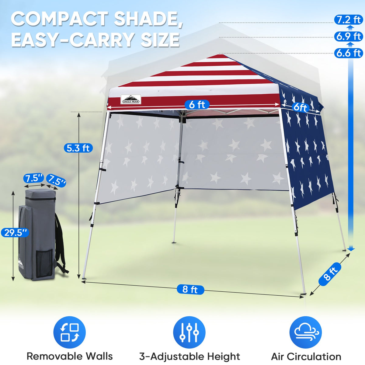 8x8 Pop Up Canopy Tent with 3 Half Walls, Compact - Eagle Peak®