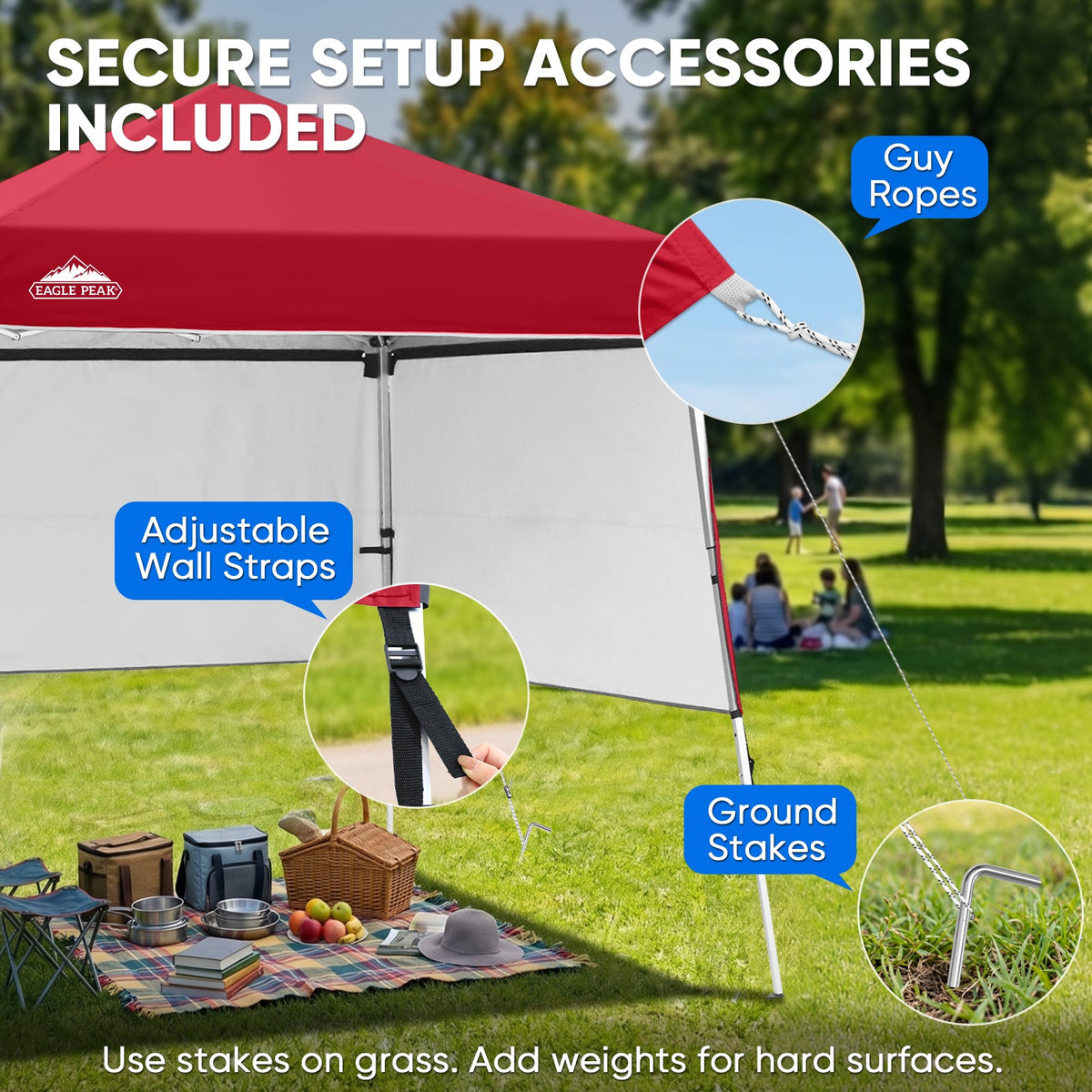 8x8 Pop Up Canopy Tent with 3 Half Walls, Compact - Eagle Peak®