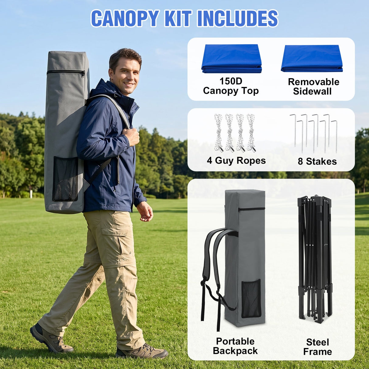 8x8 Pop Up Canopy Tent with Extended Eaves & Sidewall - Eagle Peak®