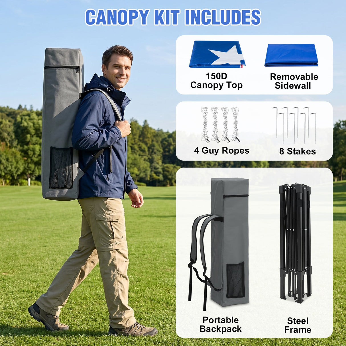 8x8 Pop Up Canopy Tent with Extended Eaves & Sidewall - Eagle Peak®