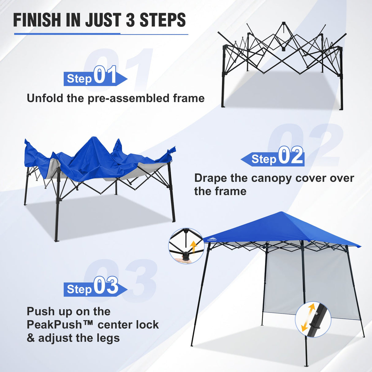 8x8 Pop Up Canopy Tent with Extended Eaves & Sidewall - Eagle Peak Custom Canopy Tent