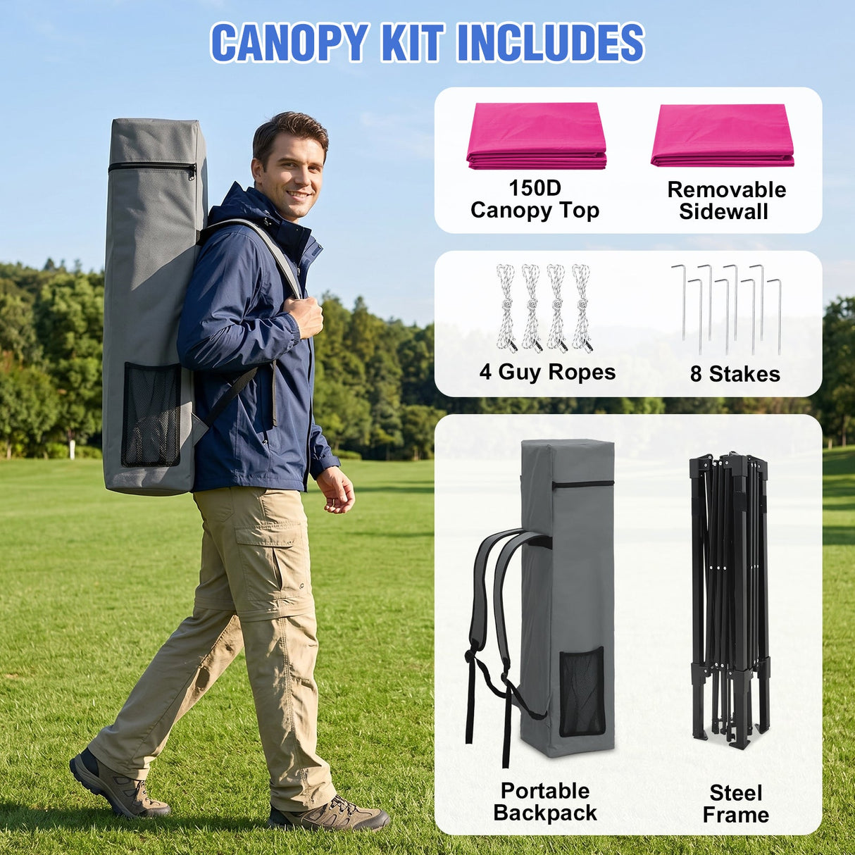 8x8 Pop Up Canopy Tent with Extended Eaves & Sidewall - Eagle Peak®