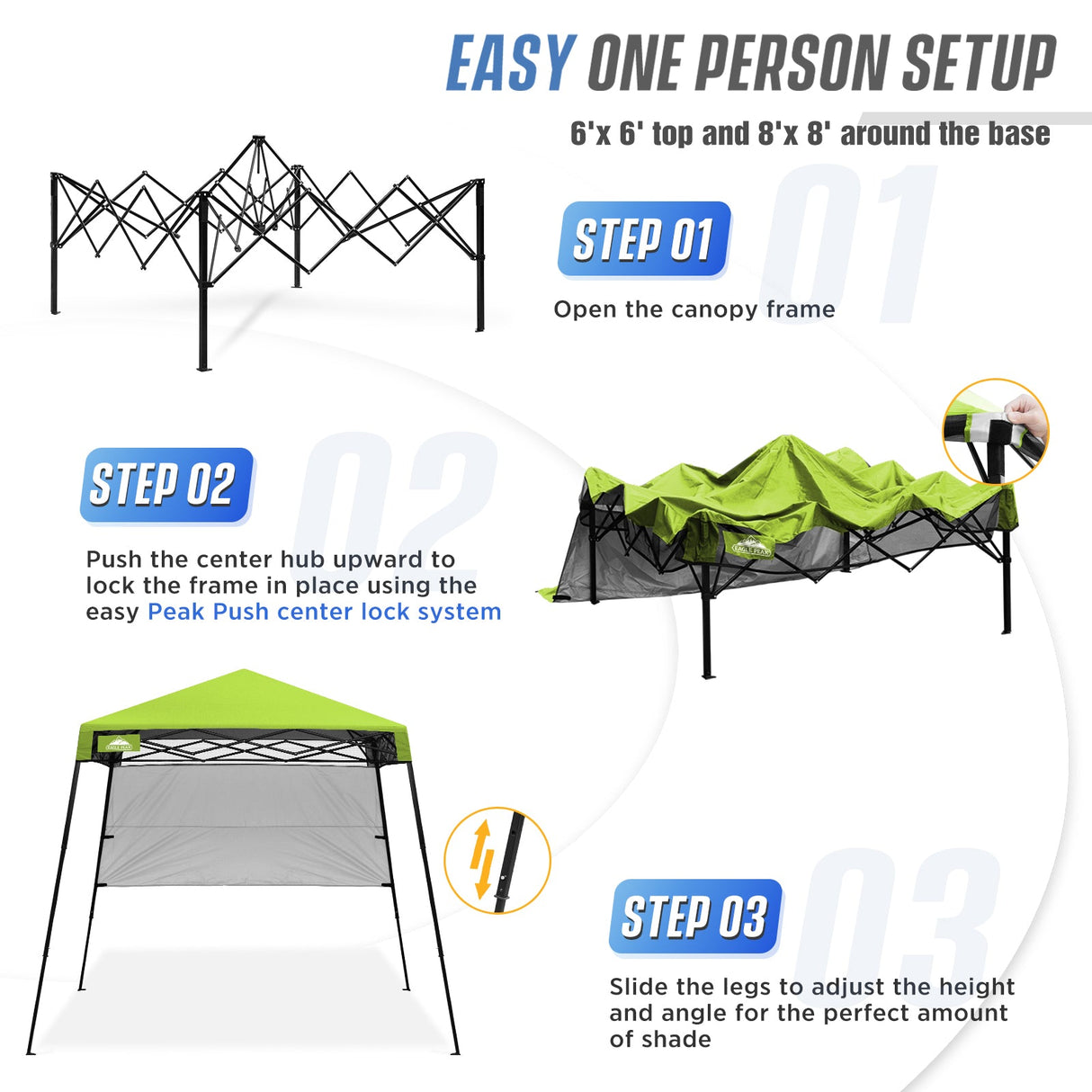 8x8 Pop Up Canopy Tent with Sidewall,8x8 Base 6x6 Top - Eagle Peak Custom Canopy Tent