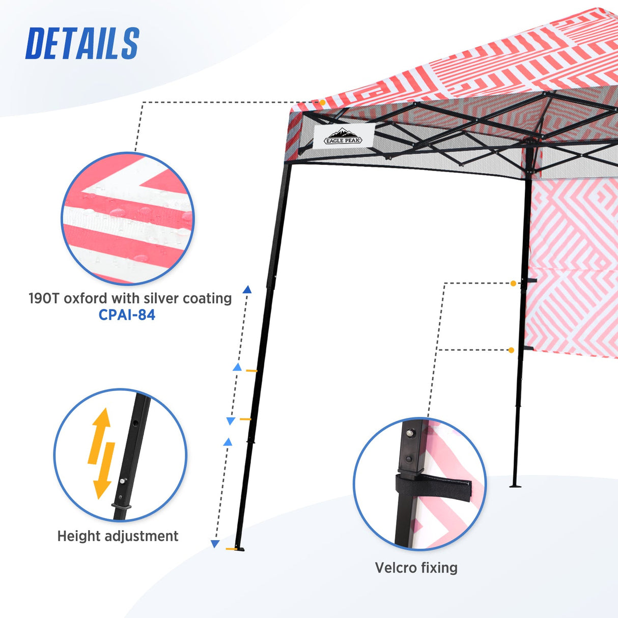 8x8 Pop Up Canopy Tent with Sidewall,8x8 Base 6x6 Top - Eagle Peak Custom Canopy Tent