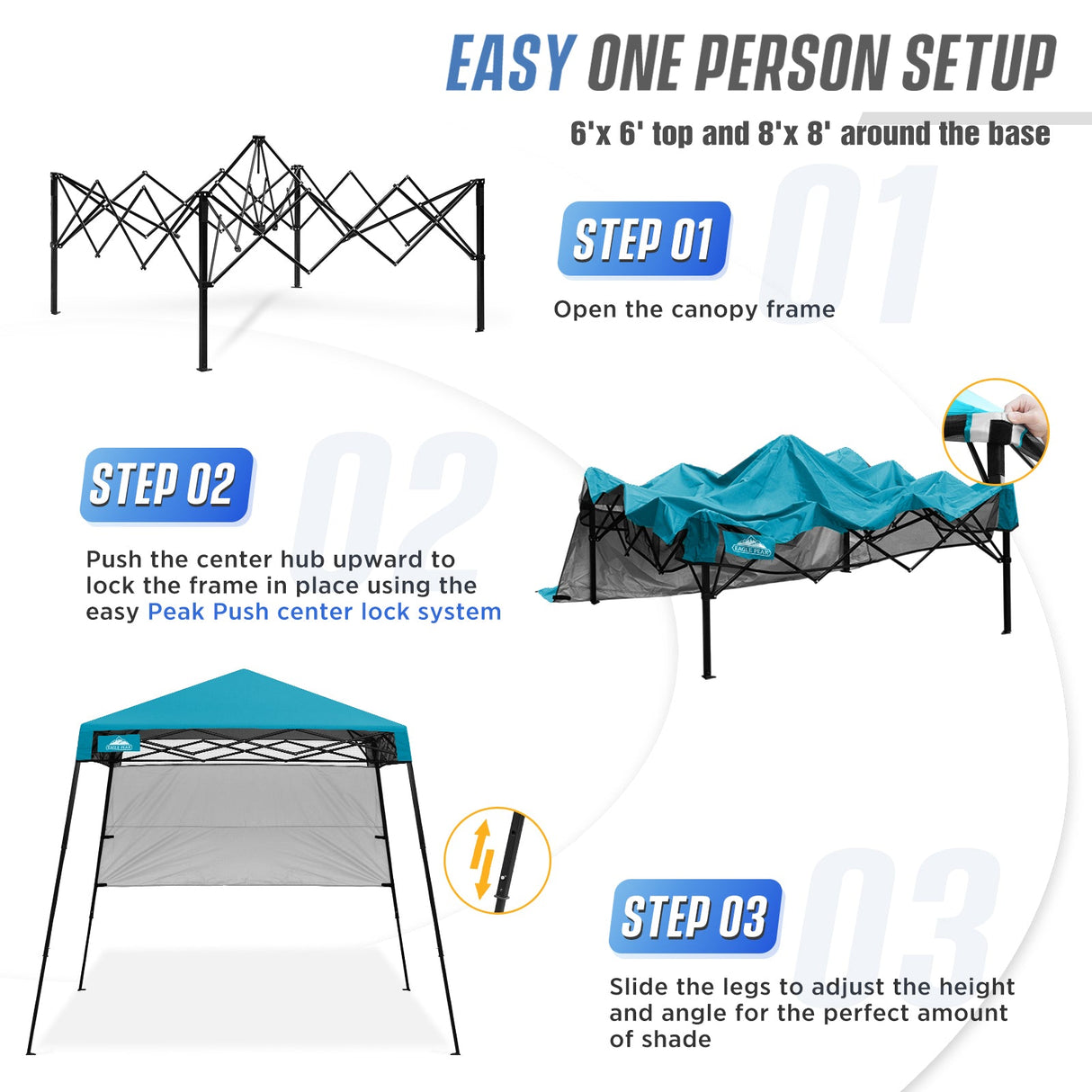 8x8 Pop Up Canopy Tent with Sidewall,8x8 Base 6x6 Top - Eagle Peak Custom Canopy Tent