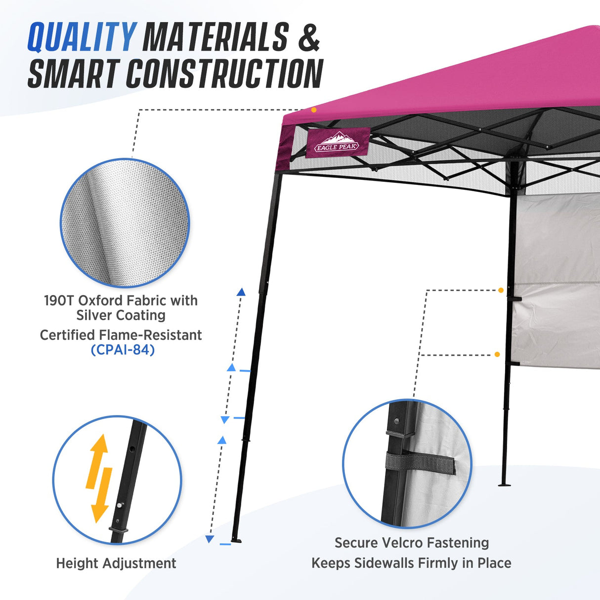 8x8 Pop Up Canopy Tent with Sidewall,8x8 Base 6x6 Top - Eagle Peak Custom Canopy Tent