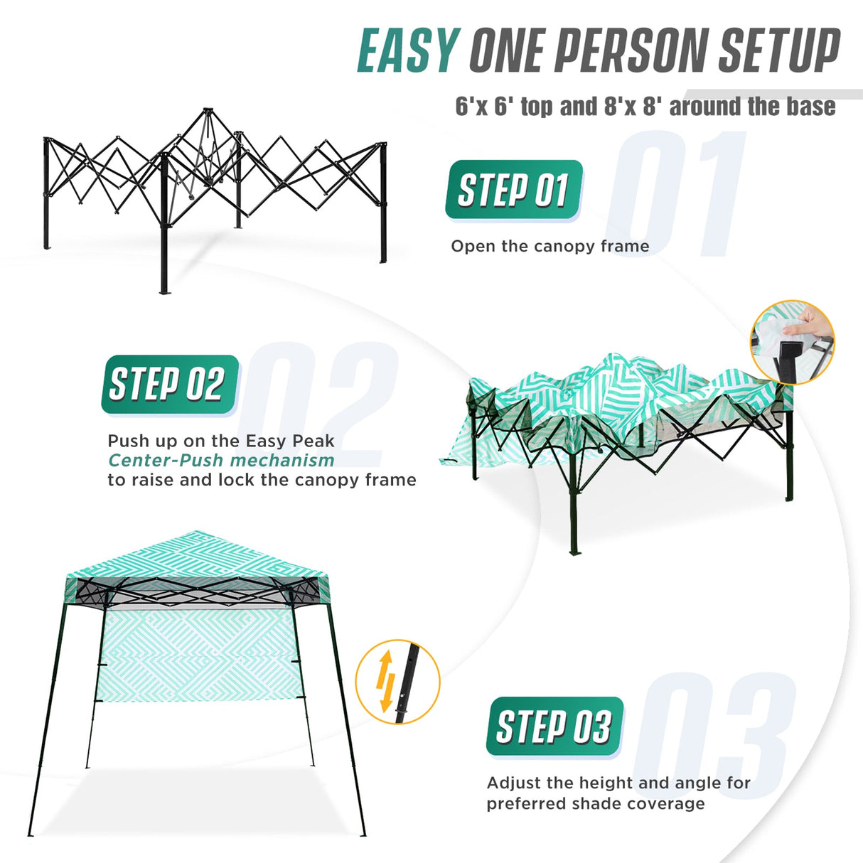 8x8 Pop Up Canopy Tent with Sidewall,8x8 Base 6x6 Top - Eagle Peak Custom Canopy Tent