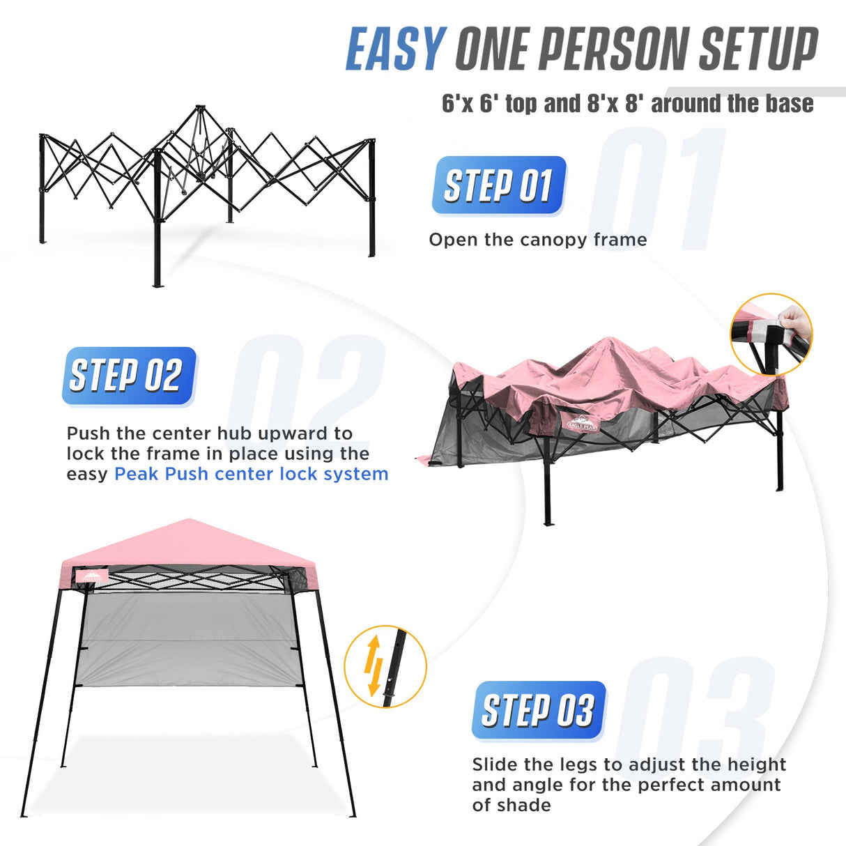 8x8 Pop Up Canopy Tent with Sidewall,8x8 Base 6x6 Top - Eagle Peak Custom Canopy Tent