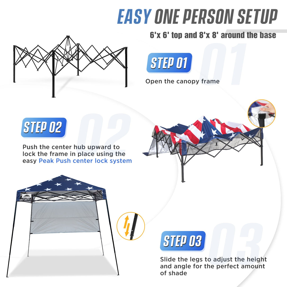 8x8 Pop Up Canopy Tent with Sidewall,8x8 Base 6x6 Top - Eagle Peak Custom Canopy Tent