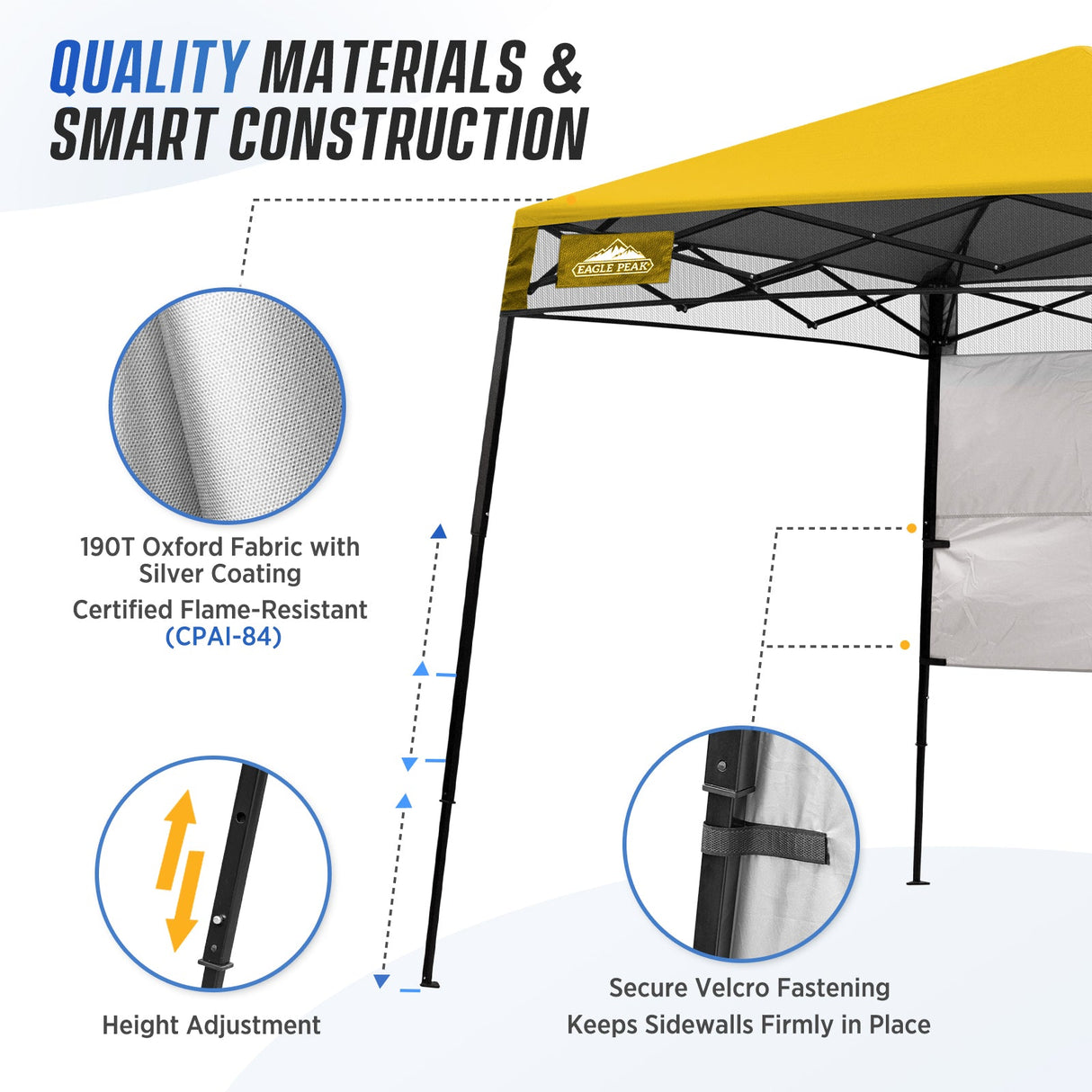 8x8 Pop Up Canopy Tent with Sidewall,8x8 Base 6x6 Top - Eagle Peak Custom Canopy Tent