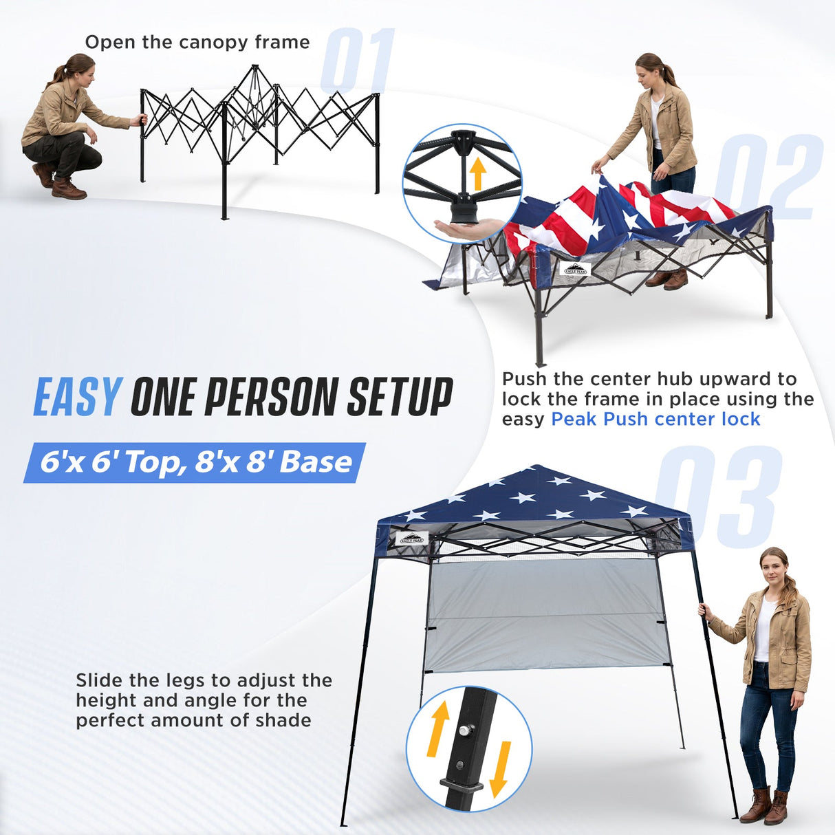 8x8 Pop Up Canopy Tent with Sidewall,8x8 Base 6x6 Top - Eagle Peak®
