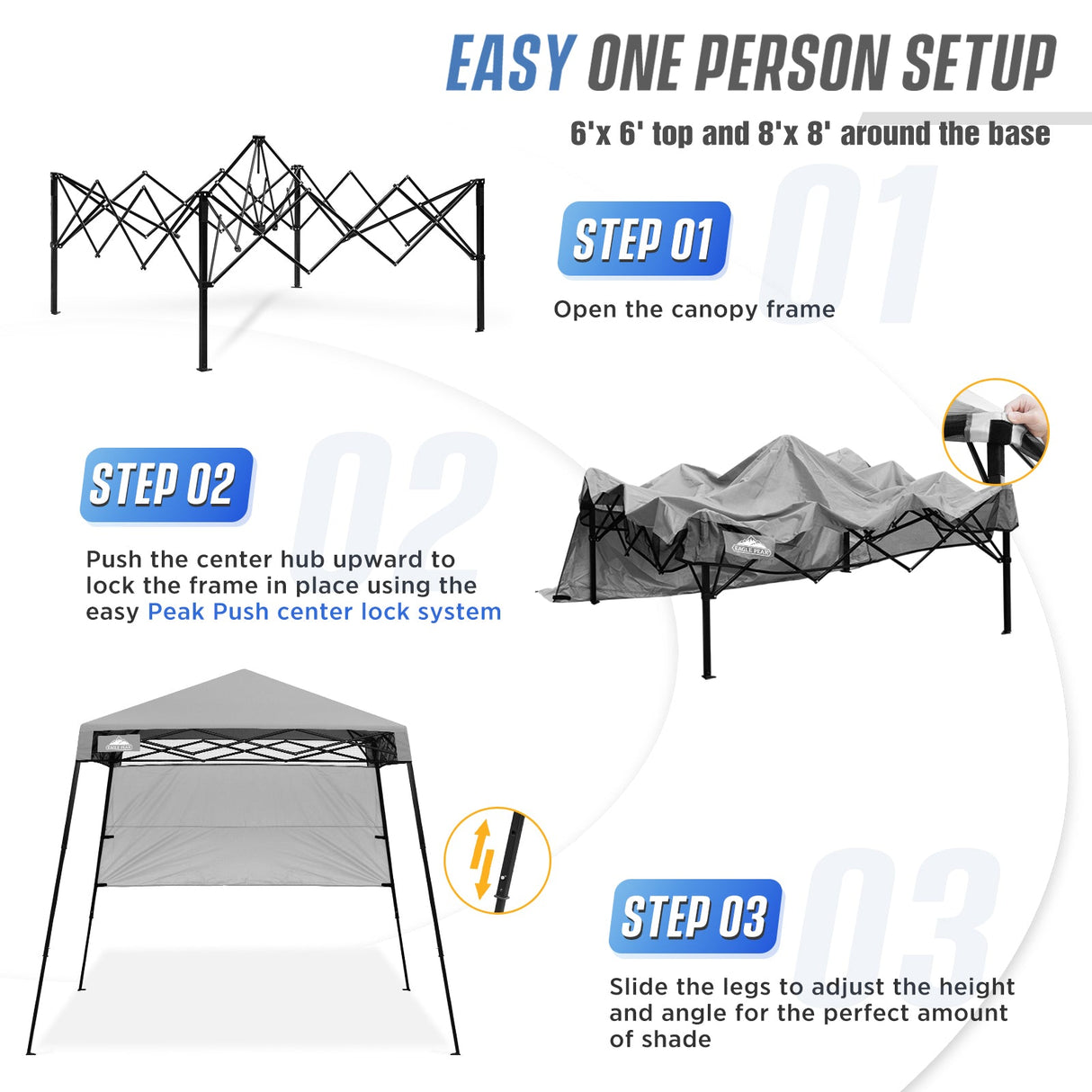 8x8 Pop Up Canopy Tent with Sidewall,8x8 Base 6x6 Top - Eagle Peak