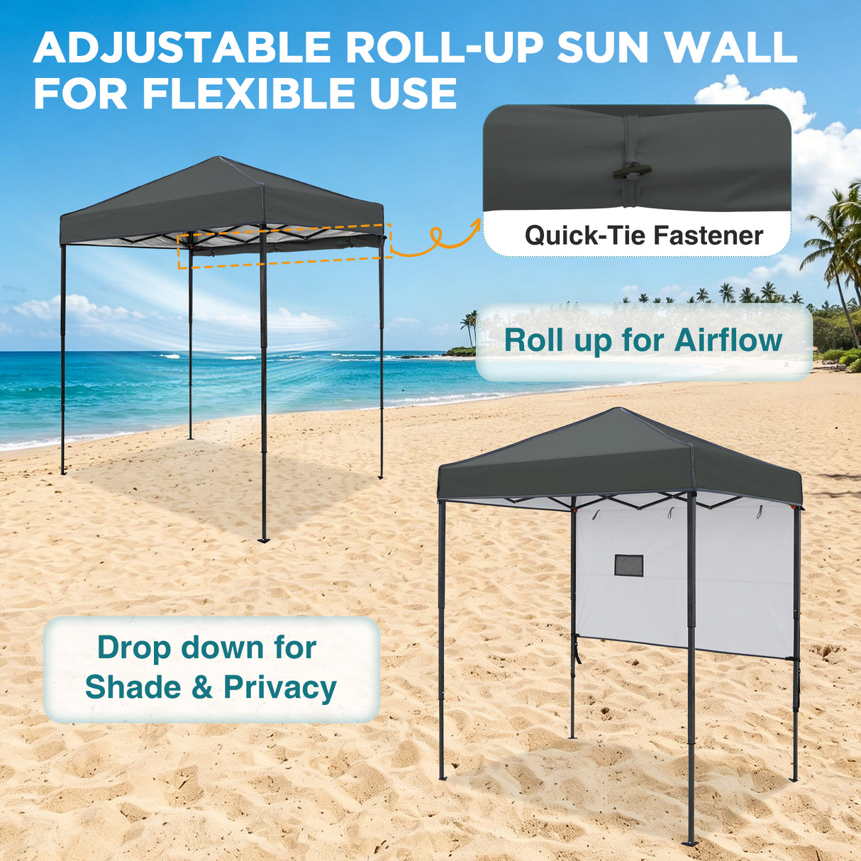 6x4 ft Instant Pop Up Canopy with Adjustable Sun Wall