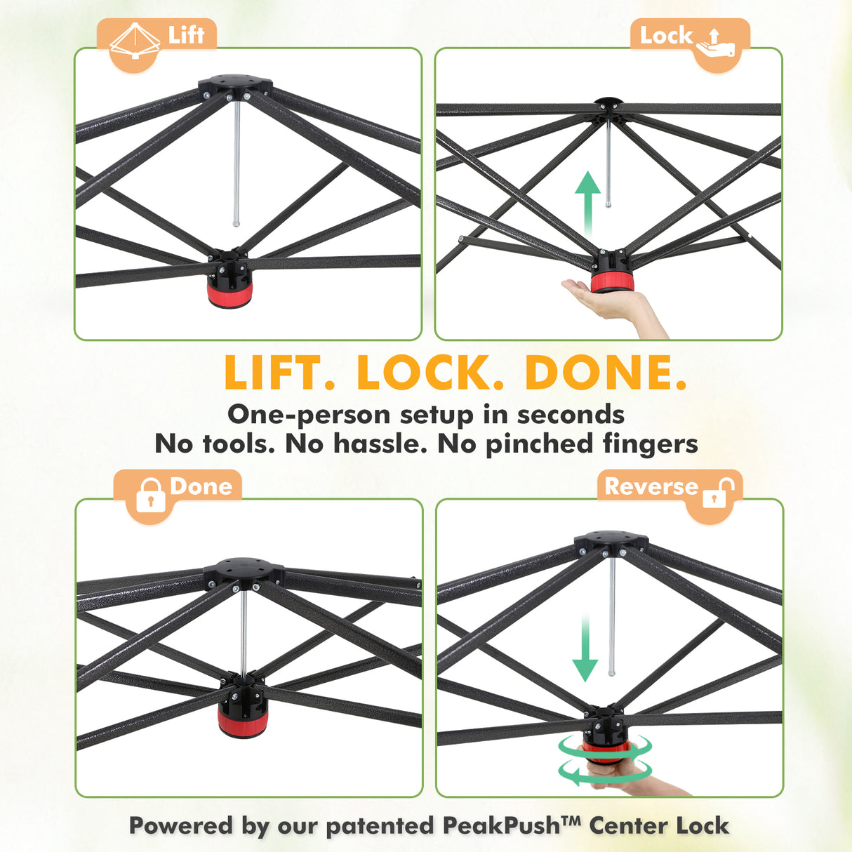 6x6/ 8x8/ 10x10 Portable Pop Up Greenhouse, Patented Center Lock with Gable Roof