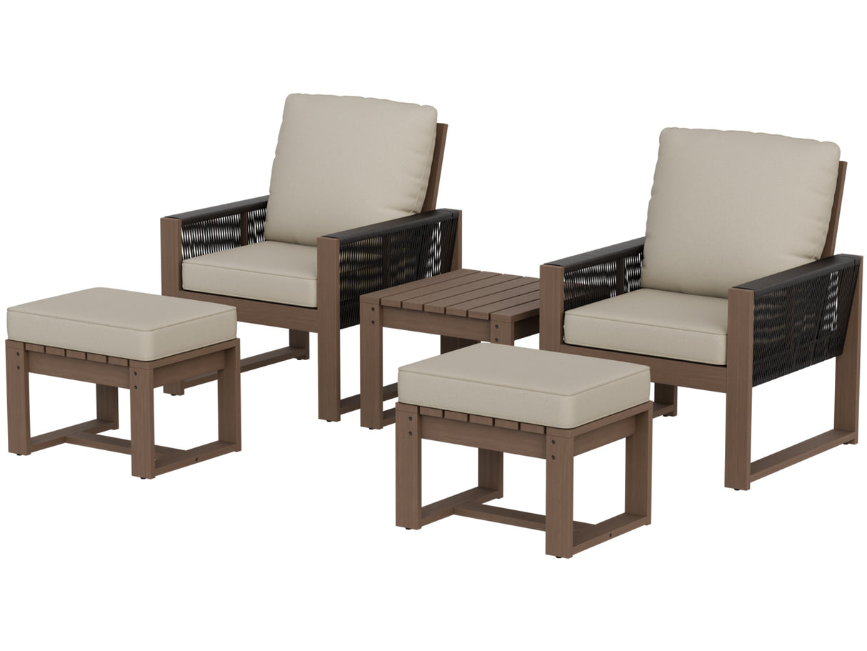 Natural Cedar Furniture Set, Chairs with Ottomans and Table, 5 Pieces