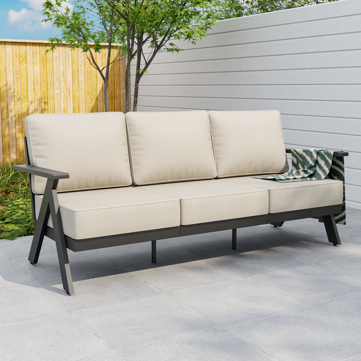 Urban Slate Modern Patio Couch Outdoor Sofa