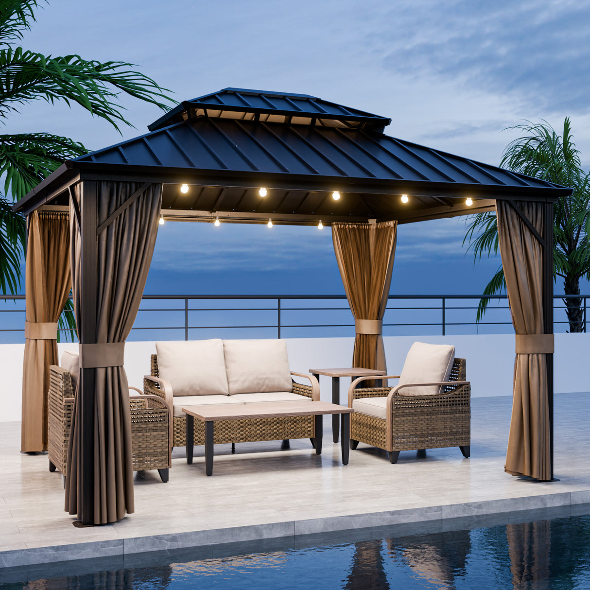 12x10 Hardtop Gazebo, Galvanized Steel Double Roof with Aluminum Frame