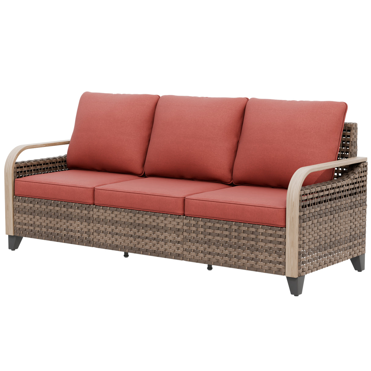 Modern Wicker Outdoor Patio 3 Seat Sofa, Brown/Gray