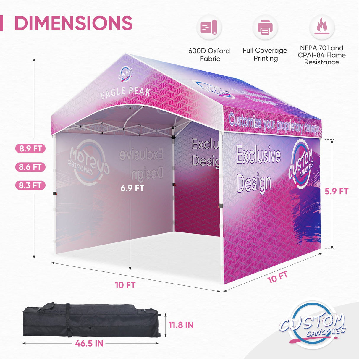 Alps Gable Roof custom Canopy Tent 10x10 with Logo, CLICK TO CONFIGURE - Package Prices Start at $489.99 - Eagle Peak Custom Canopy Tent