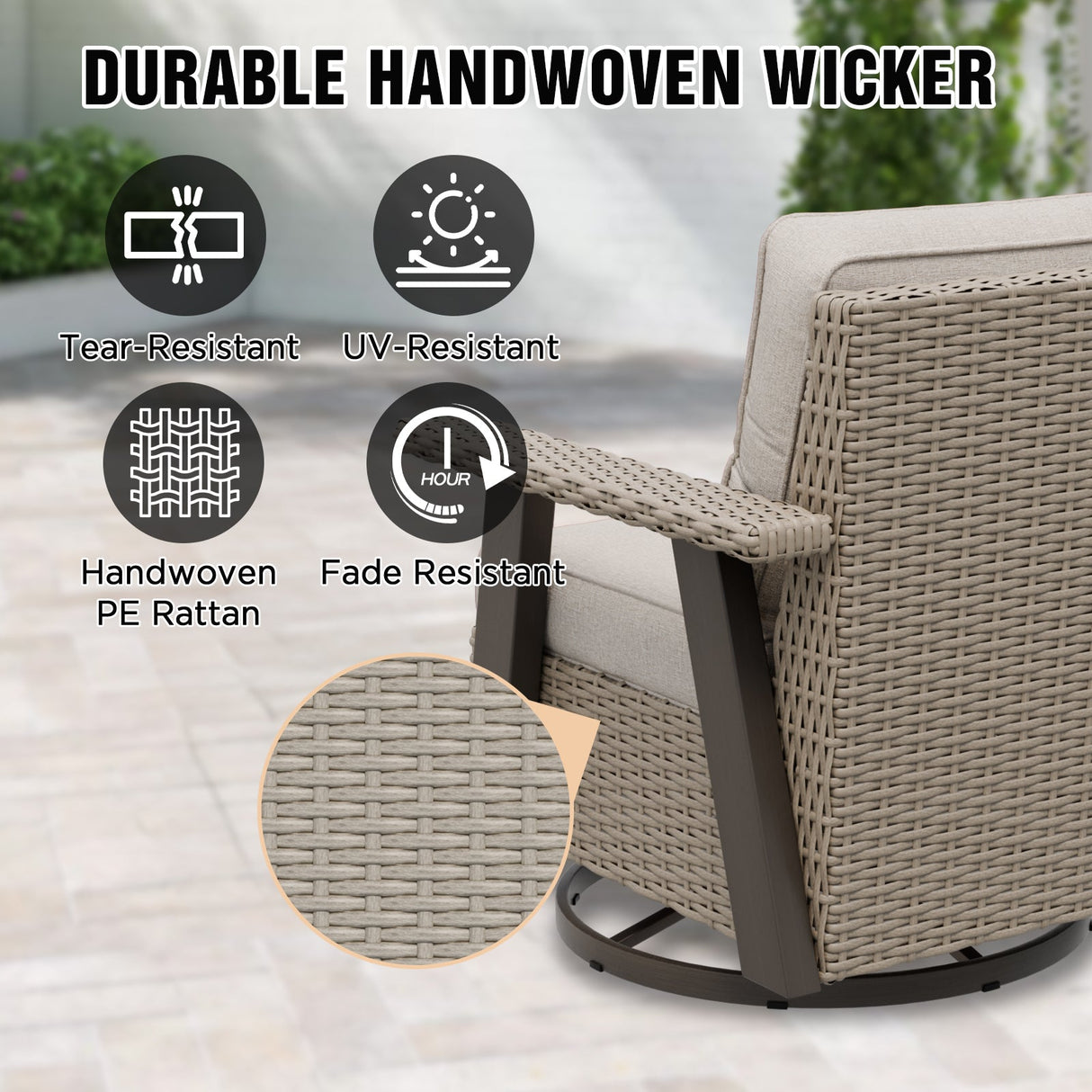 Classic Wicker 360° Swivel Glider Chair, Set of 4, Beige/Beige, Red, Dark Blue, Tan, Black - Eagle Peak Custom Canopy Tent