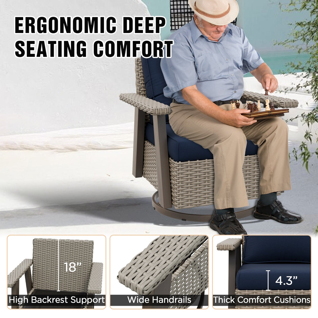 Classic Wicker 360° Swivel Glider Chair, Set of 4, Beige/Beige, Red, Dark Blue, Tan, Black - Eagle Peak Custom Canopy Tent