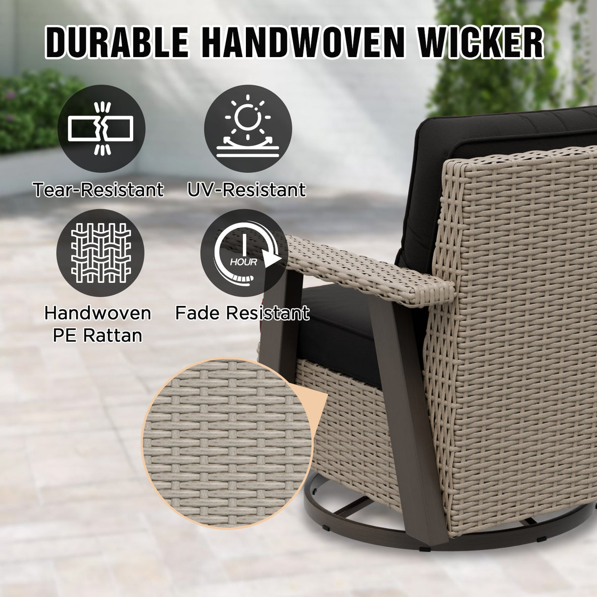 Classic Wicker 360° Swivel Glider Chair, Set of 4, Beige/Beige, Red, Dark Blue, Tan, Black - Eagle Peak Custom Canopy Tent