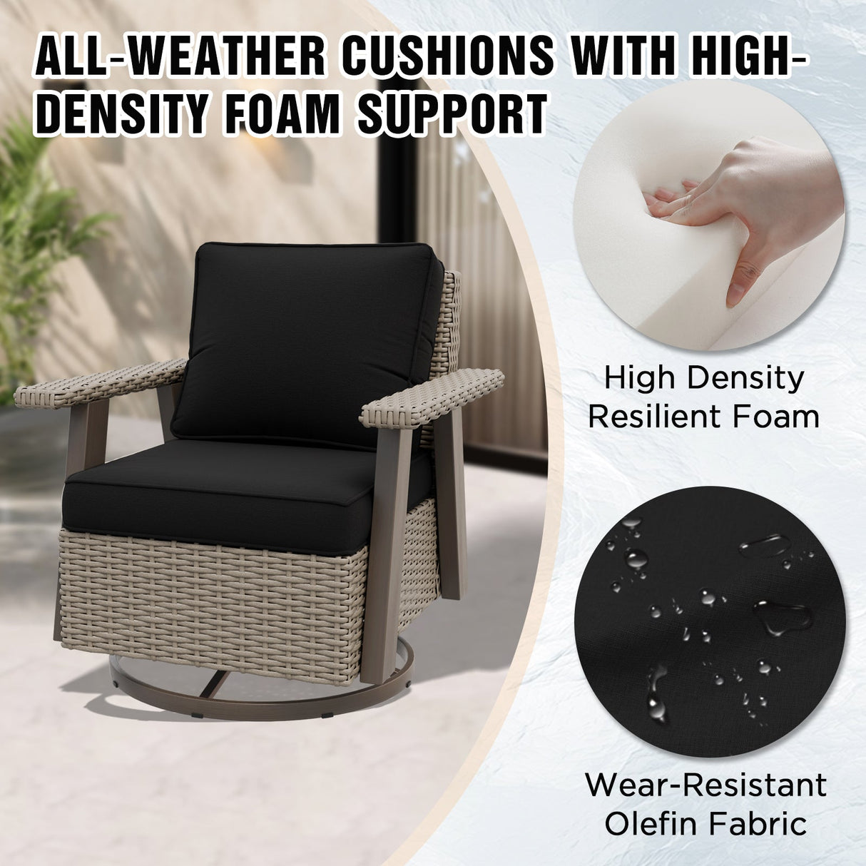 Classic Wicker 360° Swivel Glider Chair, Set of 4, Beige/Beige, Red, Dark Blue, Tan, Black - Eagle Peak Custom Canopy Tent