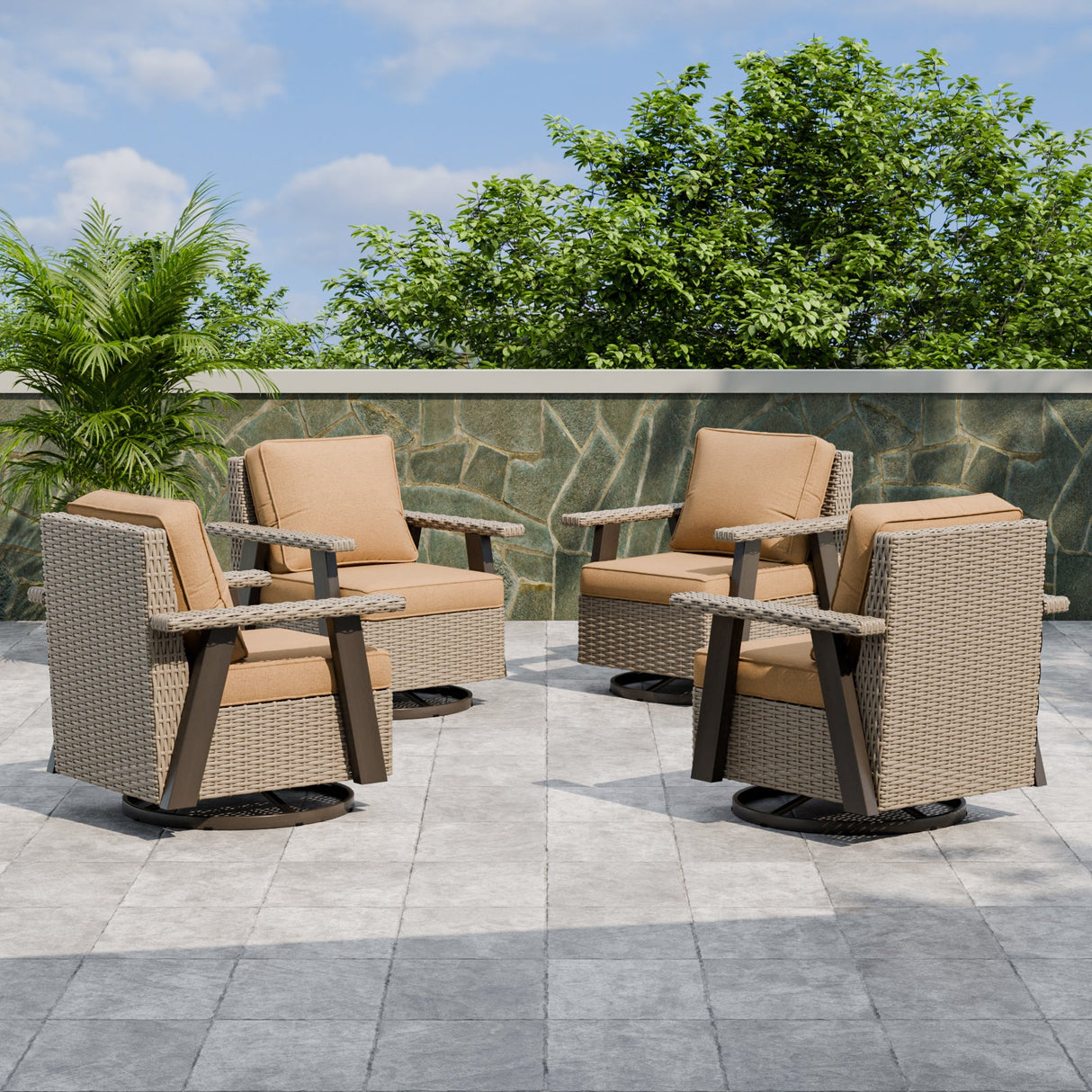 Classic Wicker 360° Swivel Glider Chair, Set of 4, Beige/Beige, Red, Dark Blue, Tan, Black - Eagle Peak Custom Canopy Tent