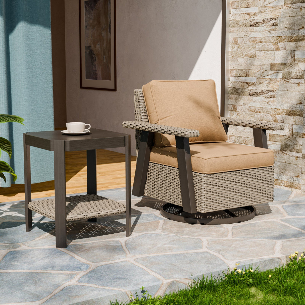 Classic Wicker Patio Bistro Set of 2, Beige/Beige, Red, Dark Blue, Tan, Black - Eagle Peak Custom Canopy Tent