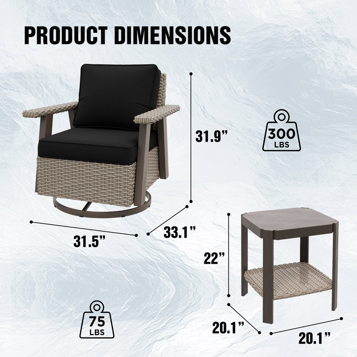 Classic Wicker Patio Bistro Set of 3, Beige/Beige, Red, Dark Blue, Tan, Black - Eagle Peak Custom Canopy Tent