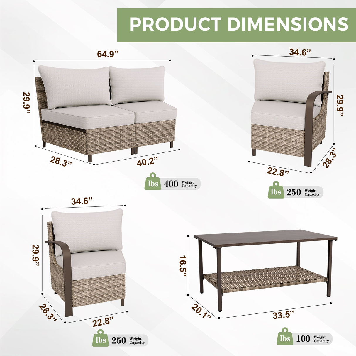 Coastal Vista Outdoor Patio Furniture Set w/ Sectional Sofas, and Coffee Table, Seats 4 - Eagle Peak Custom Canopy Tent