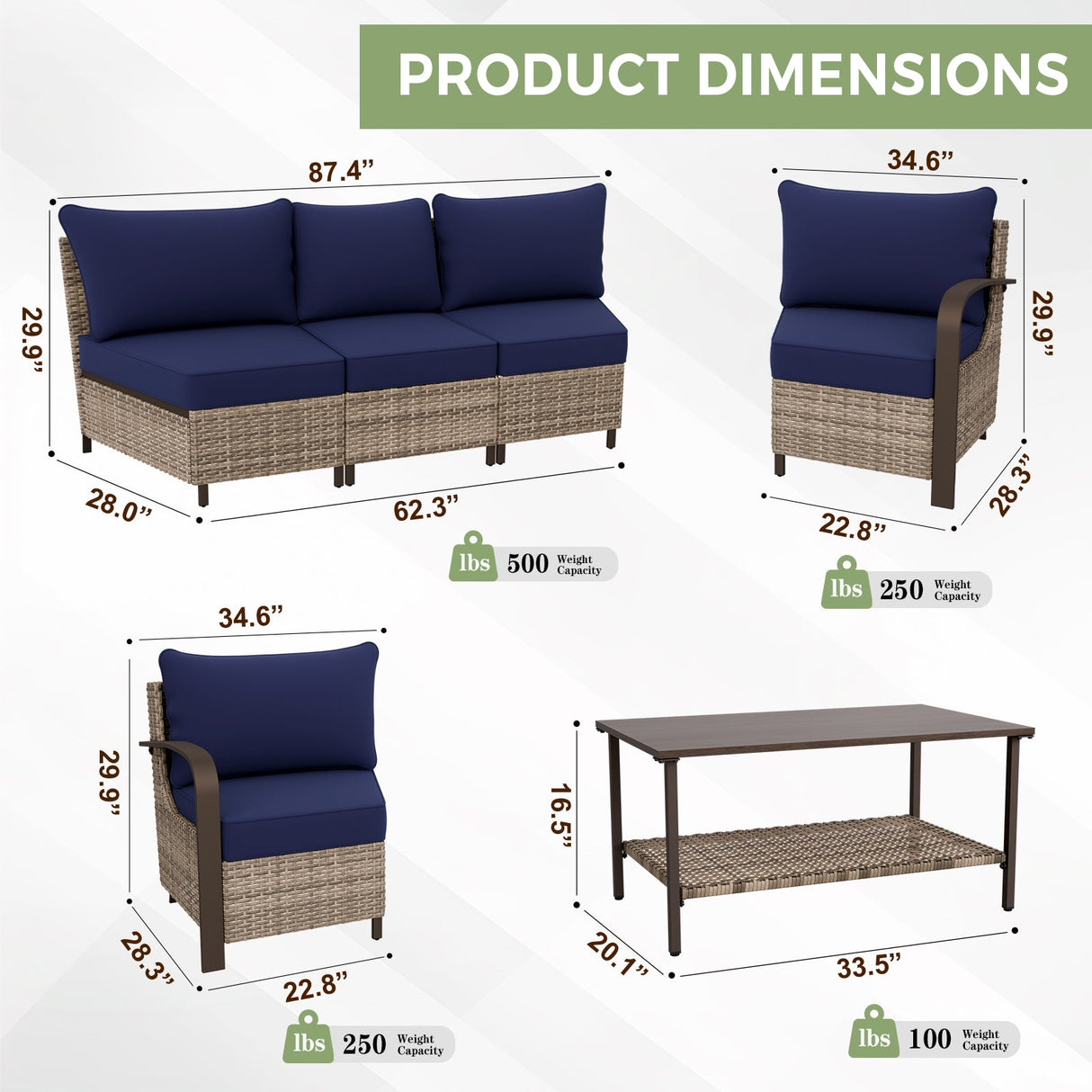 Coastal Vista Outdoor Patio Furniture Set w/ Sectional Sofas, and Coffee Table, Seats 5 - Eagle Peak Custom Canopy Tent