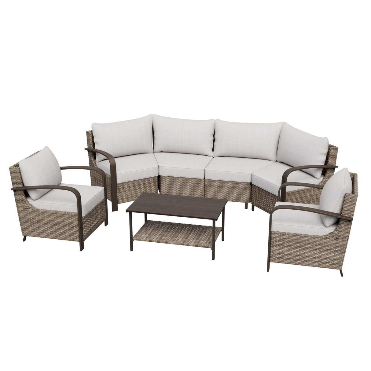 Coastal Vista Patio Furniture Set w/Curved Sectional Sofas, Coffee Table, Chairs - Eagle Peak Custom Canopy Tent