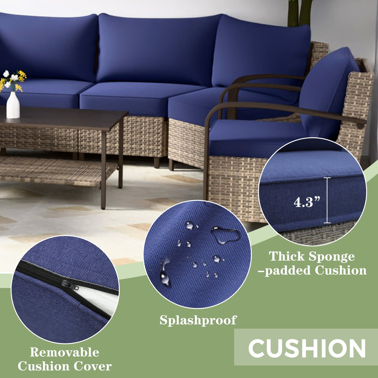 Coastal Vista Patio Furniture Set w/Curved Sectional Sofas, Coffee Table, Chairs - Eagle Peak Custom Canopy Tent