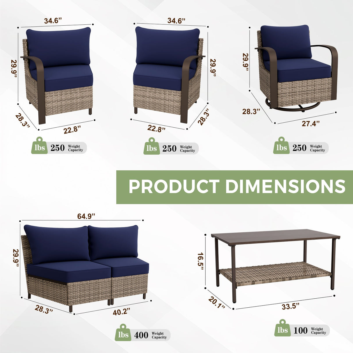 Coastal Vista Patio Furniture Set w/Swivel Rocker Chairs, Seats 6 - Eagle Peak Custom Canopy Tent