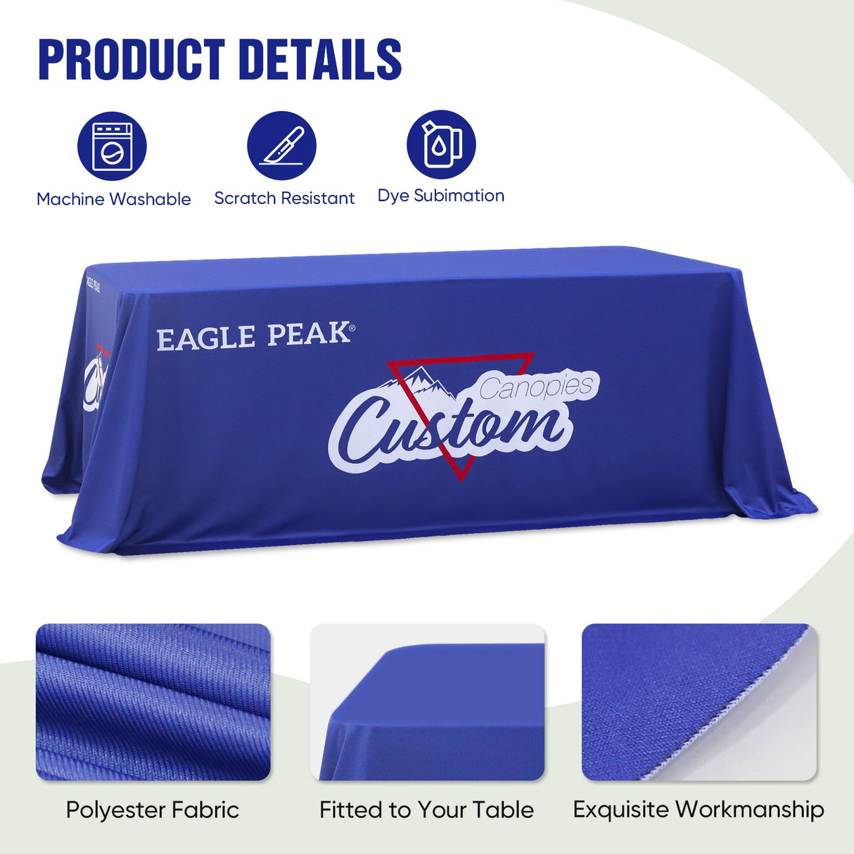 Custom Logo Table Cloth Personalized Table Cover with Your Logo, 4ft/6ft/8ft - Eagle Peak Custom Canopy Tent