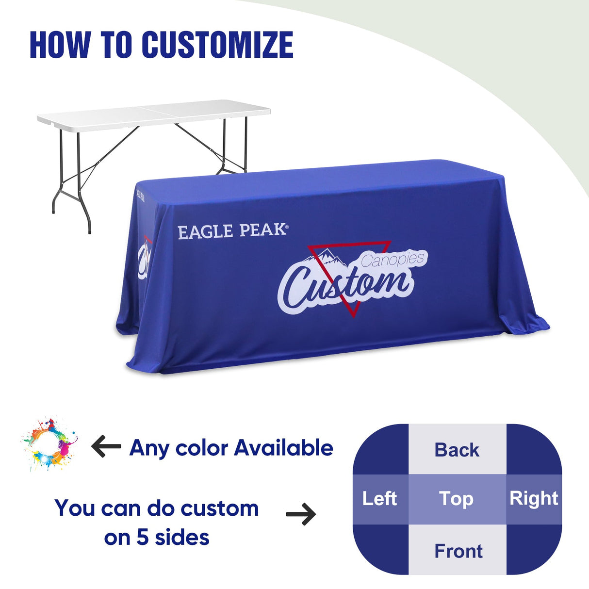 Custom Logo Table Cloth Personalized Table Cover with Your Logo, 4ft/6ft/8ft - Eagle Peak Custom Canopy Tent