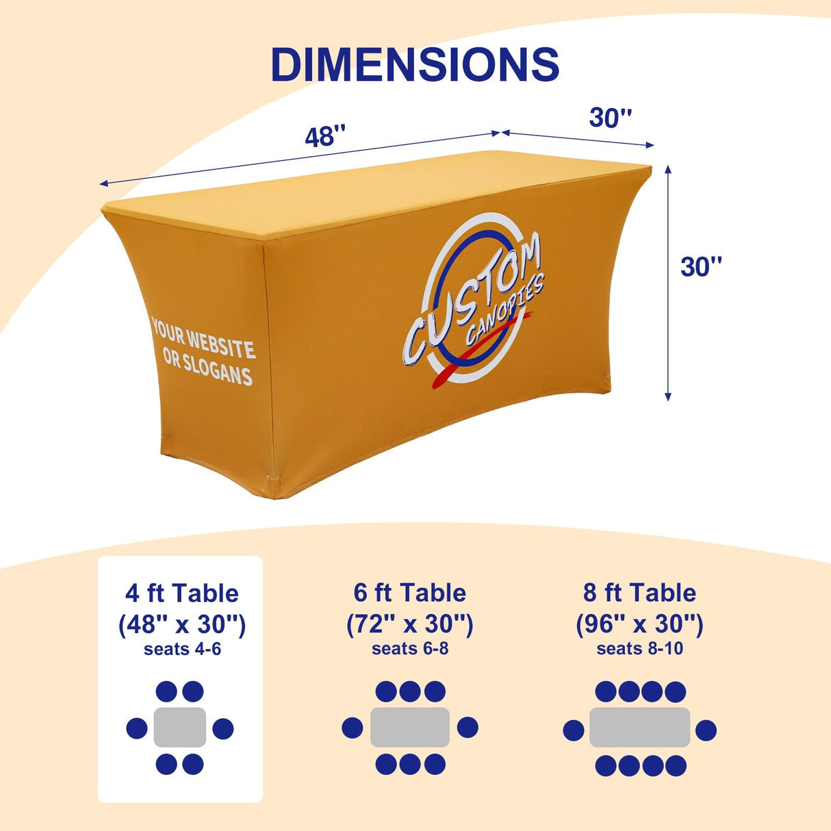 Custom Printed Stretch Table Cover with Your Logo and Design, 4/6/8ft - Eagle Peak