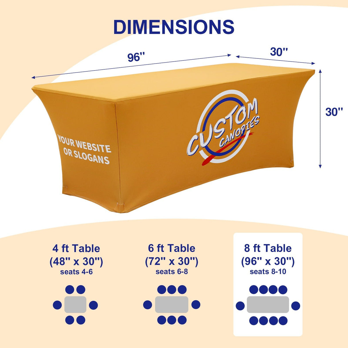 Custom Printed Stretch Table Cover with Your Logo and Design, 4/6/8ft - Eagle Peak